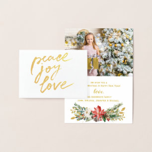 Gold Foil Peace Joy Love Holiday - kerstfoto Folie Kaarten