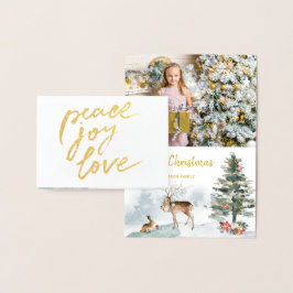 Gold Foil Peace Joy Love Woodland Kerstfoto Folie Kaarten