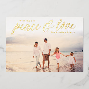 Gold Foil Peace & Love Holiday-fotokaarten Folie Feestdagenkaart