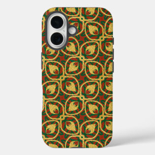 Gold Foil Peacock Feathers Red Green iPhone 16 Hoesje