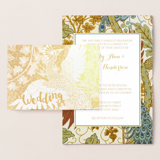 Gold Foil Peacock Typografie Wedding Invitations Folie Kaarten (Display)