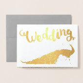 Gold Foil Peacock Typografie Wedding Invitations Folie Kaarten (Voorkant met envelop)