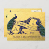 Gold Foil Peacock Wedding RSVP Briefkaart 2 (Voorkant / Achterkant)