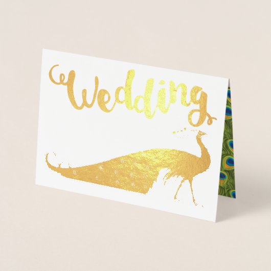 Gold Foil Peacock Your Photo Wedding Invitations Folie Kaarten (Voorkant)