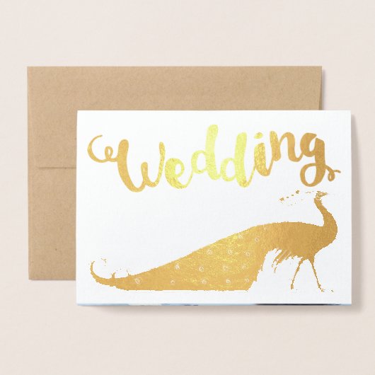 Gold Foil Peacock Your Photo Wedding Invitations Folie Kaarten (Voorkant met envelop)