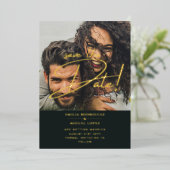 GOLD Foil Photo Overlay Paars Save Date Weddenscha Folie Uitnodiging (Staand Voorkant)