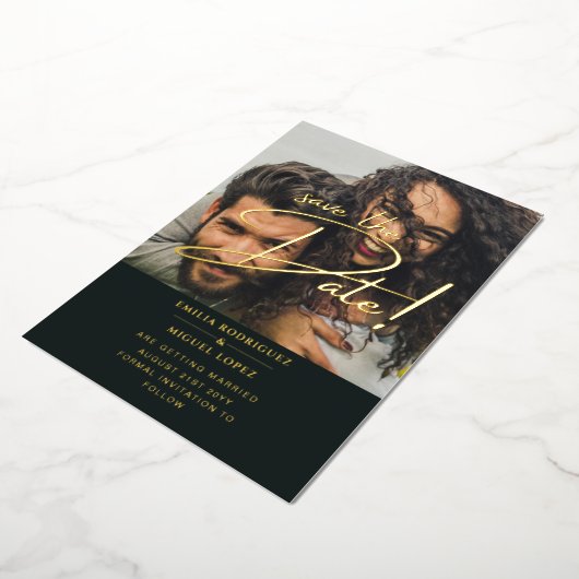 GOLD Foil Photo Overlay Paars Save Date Weddenscha Folie Uitnodiging (Gedraaid)