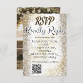 Gold Foil Photo Wedding RSVP QR Code Card (Voorkant / Achterkant)