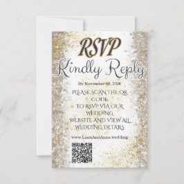 Gold Foil Photo Wedding RSVP QR Code Card Kaartje