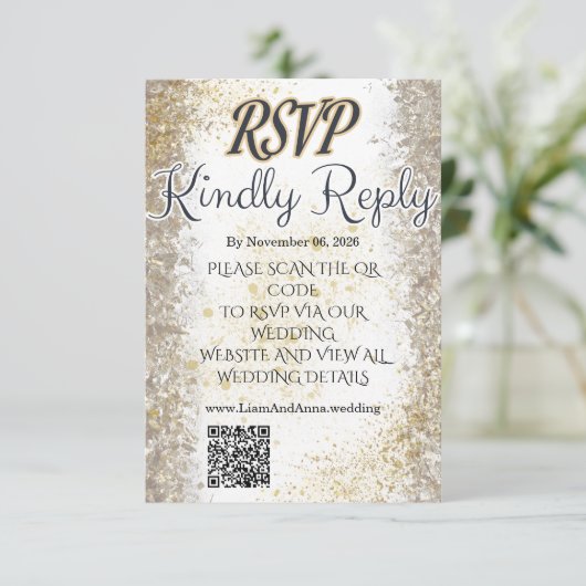 Gold Foil Photo Wedding RSVP QR Code Card Kaartje (Staand voorkant)