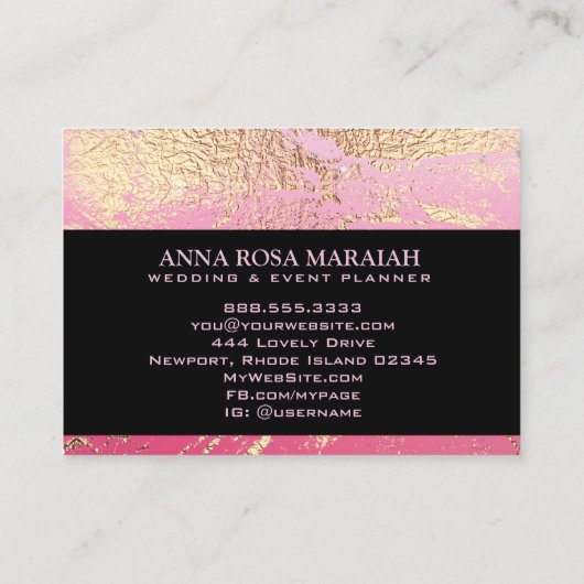 *~* Gold Foil PINK Beauty Wedding Elegant  Visitekaartje (Achterkant)