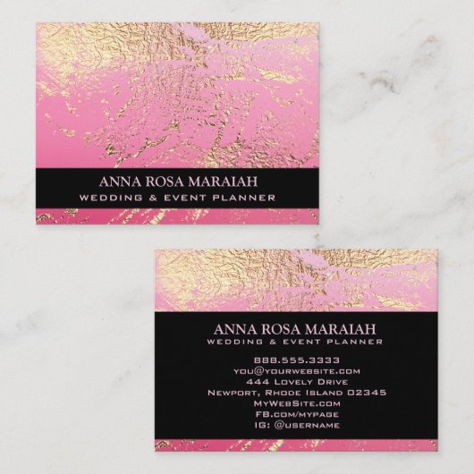 *~* Gold Foil PINK Beauty Wedding Elegant  Visitekaartje (Voorkant / Achterkant)