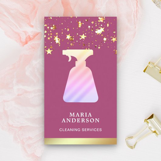 Gold Foil Pink Spray Bottle Cleaning Services Visitekaartje