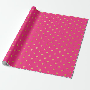 Gold Foil Polka Dots Modern Hot Pink Metallic Cadeaupapier