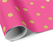 Gold Foil Polka Dots Modern Hot Pink Metallic Cadeaupapier (Rol Hoek)