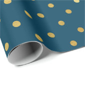 Gold Foil Polka Dots Modern Navy Blue Metallic Cadeaupapier (Rol Hoek)