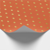 Gold Foil Polka Dots Modern Oranje Metallic Cadeaupapier (Hoek)