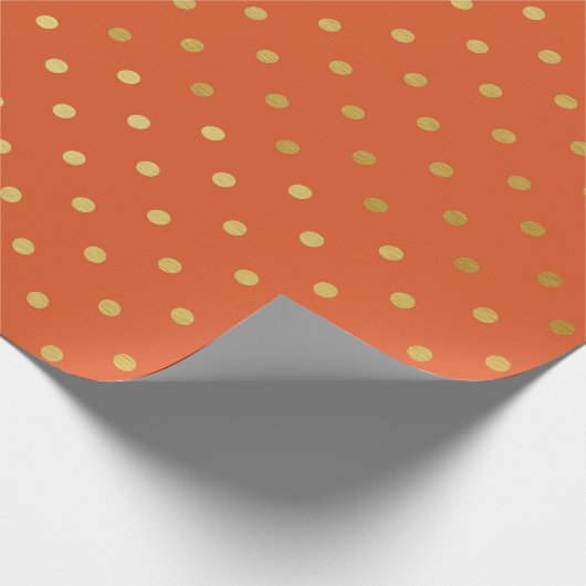 Gold Foil Polka Dots Modern Oranje Metallic Cadeaupapier (Hoek)