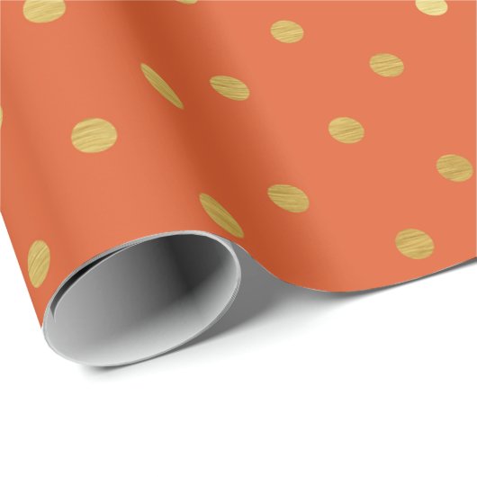 Gold Foil Polka Dots Modern Oranje Metallic Cadeaupapier (Rol Hoek)