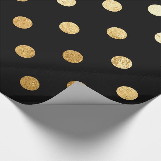 Gold Foil Polka Dots Pattern Wrapping Paper Black Cadeaupapier (Hoek)