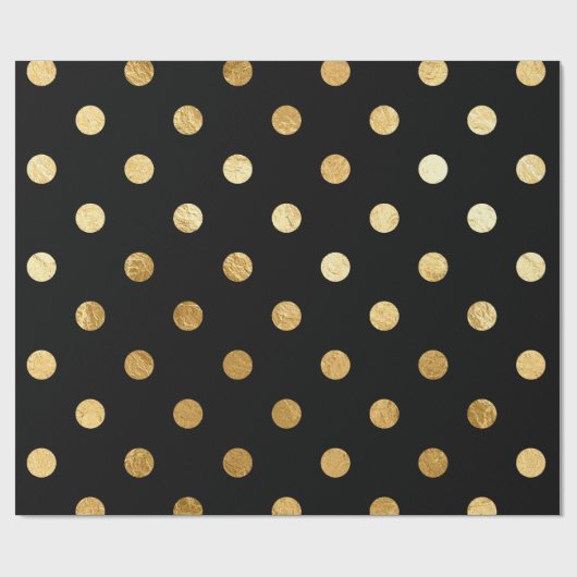 Gold Foil Polka Dots Pattern Wrapping Paper Black Cadeaupapier (Vlak)