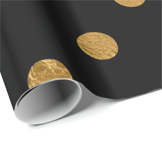 Gold Foil Polka Dots Pattern Wrapping Paper Black Cadeaupapier (Rol Hoek)