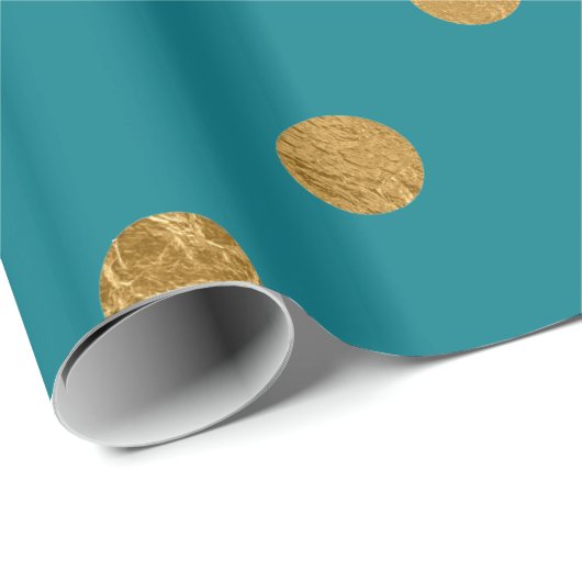 Gold Foil Polka Dots Pattern Wrapping Paper Blauwg Cadeaupapier (Rol Hoek)