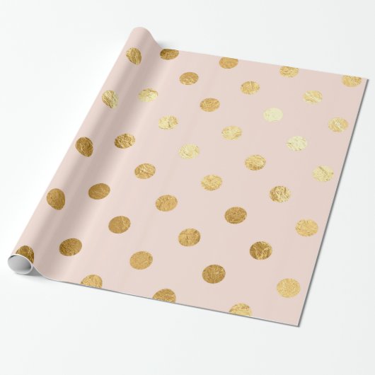 Gold Foil Polka Dots Pattern Wrapping Paper Blush Cadeaupapier (Uitgerold)