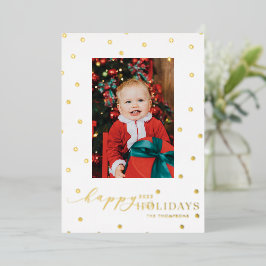 Gold Foil Pompoms Polka Dot Photo Holiday Card Folie Feestdagenkaart