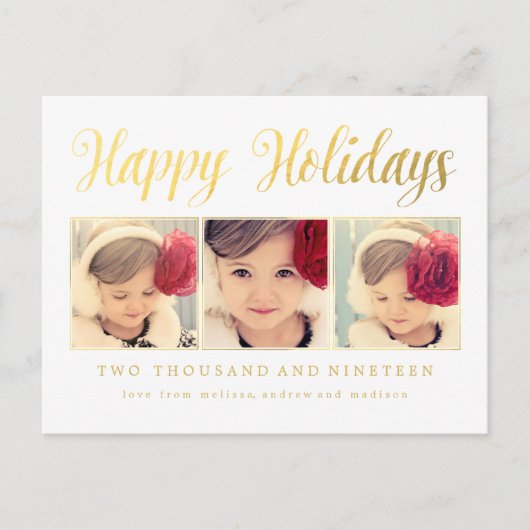Gold Foil Prettige feestdagen Xmas Foto Lijst Brie Briefkaart (Voorkant)