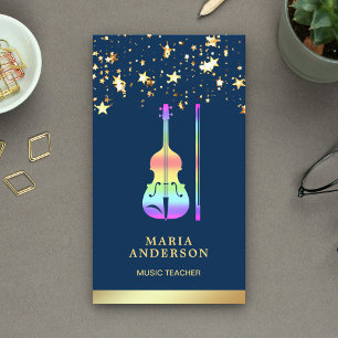 Gold Foil Rainbow Violin Music Teacher Violinist Visitekaartje