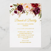 GOLD FOIL Red Burgundy Floral Brunch en brabbel Folie Uitnodiging (Voorkant)