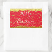 Gold Foil Red Glittery Sparkles Merry Kerstry Rechthoekige Sticker (Tas)