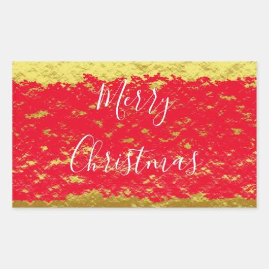 Gold Foil Red Glittery Sparkles Merry Kerstry Rechthoekige Sticker (Voorkant)