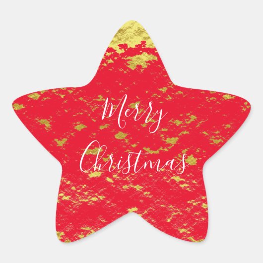 Gold Foil Red Glittery Sparkles Merry Kerstry Ster Sticker (Voorkant)