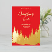 Gold Foil Red Pine Tree Kerstlunch Folie Uitnodiging (Staand Voorkant)