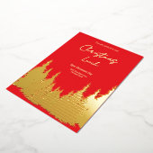 Gold Foil Red Pine Tree Kerstlunch Folie Uitnodiging (Gedraaid)