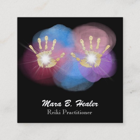 *~* Gold Foil Reiki Healing Hands Radiating Energy Vierkante Visitekaartje (Voorkant)