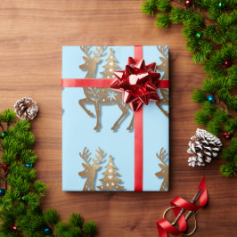 Gold Foil Reindeer with a Christmas Tree  Cadeaupapier
