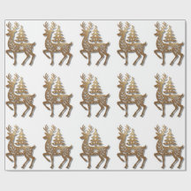 Gold Foil Reindeer with a Christmas Tree 