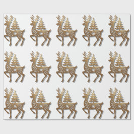 Gold Foil Reindeer with a Christmas Tree  Cadeaupapier