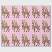 Gold Foil Reindeer with a Christmas Tree  Cadeaupapier (Vlak)