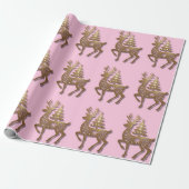 Gold Foil Reindeer with a Christmas Tree  Cadeaupapier (Uitgerold)