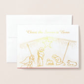 Gold Foil Religious Manger Christmas Folie Kaarten (Voorkant met envelop)