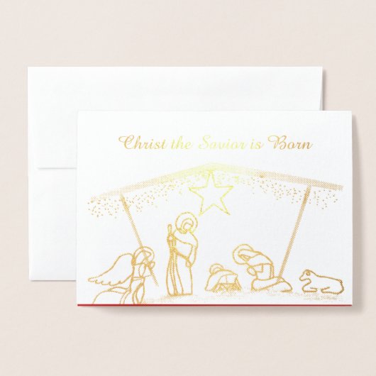 Gold Foil Religious Manger Christmas Folie Kaarten (Voorkant met envelop)