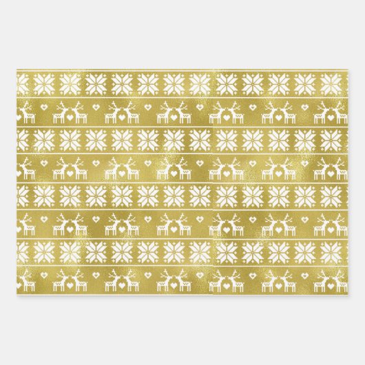 Gold Foil Rendier Snowflake Patroon en Gold Foil Inpakpapier Vel (Voorkant 3)