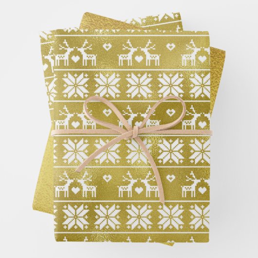 Gold Foil Rendier Snowflake Patroon en Gold Foil Inpakpapier Vel (In situ)