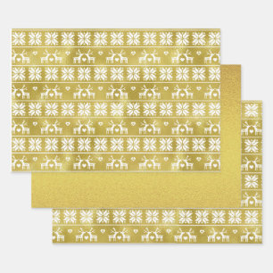 Gold Foil Rendier Snowflake Patroon en Gold Foil Inpakpapier Vel