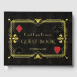 Gold Foil Roaring 20's Art Deco vrijgezellenfeest Gastenboek<br><div class="desc">Echte Folie! Met een vleugje glans en klasse kunt u oprechte berichten en beste wensen van vrienden en familie vastleggen op uw speciale dag. Dit ontwerp is voorzien van een uniek echt folie lijst met Fleur-de-lis op een zwart art deco patroon als achtergrond. Gebruik de tool Personaliseren om uw gegevens...</div>