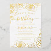 Gold Foil Roos 21ste verjaardag Folie Uitnodiging (Voorkant)